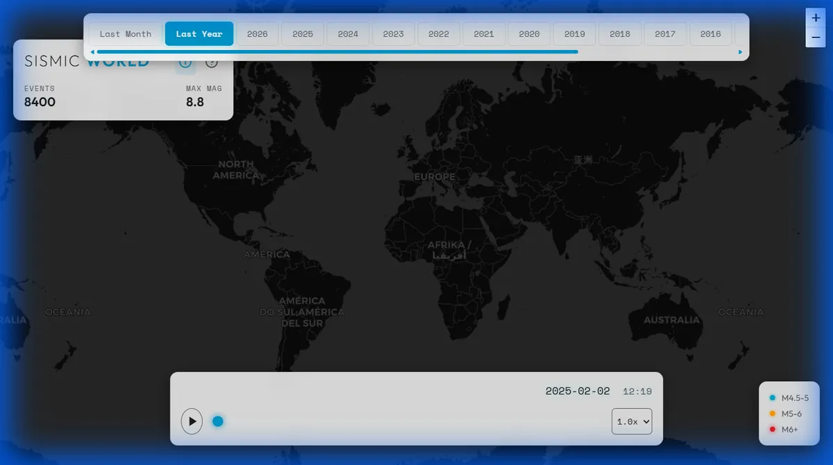 SEISMIC WORLD：世界の地震データの可視化